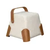 Pouf design blanc avec poignée en bois IENA