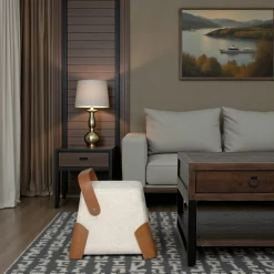 Pouf design blanc avec poignée en bois IENA