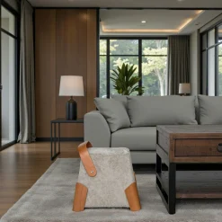 Pouf design cendre avec poignée en bois IENA
