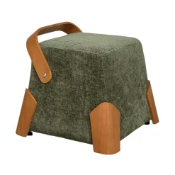 Pouf design kaki avec poignée en bois IENA