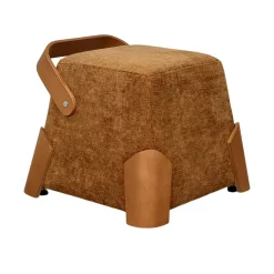 Pouf design moutarde avec poignée en bois IENA