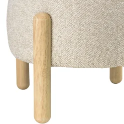 Pouf en tissu effet laine beige et pieds bois COLOMBUS