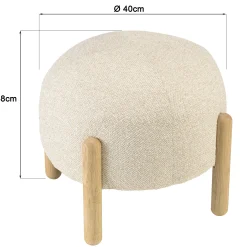 Pouf en tissu effet laine beige et pieds bois COLOMBUS