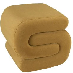Pouf en tissu effet velours jaune moutarde COLOMBUS
