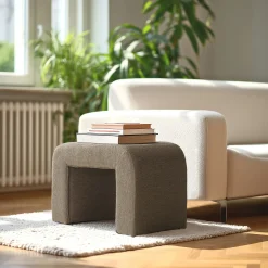 Pouf en tissu petite bouclette taupe foncé COLOMBUS