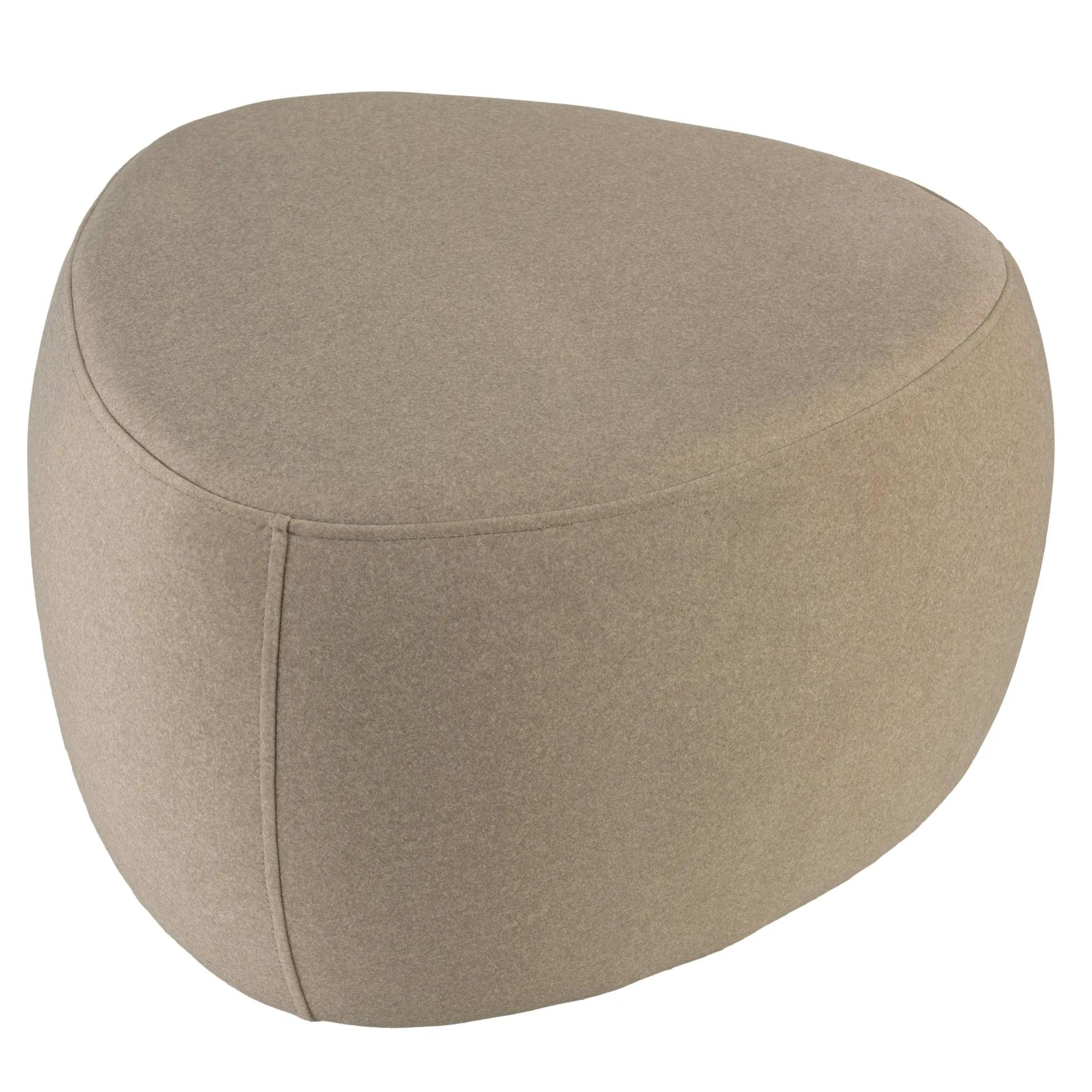 Pouf forme grand galet en tissu effet velours beige foncé COLOMBUS