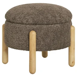 Pouf marron avec rangement, pieds en bois blond BRUGES