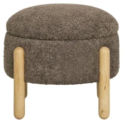 Pouf marron avec rangement, pieds en bois blond BRUGES