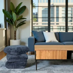 Pouf pivotant bleu nuit effet coussins empilés IENA