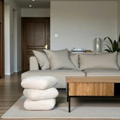 Pouf pivotant écru effet coussins empilés IENA