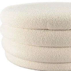 Pouf rond avec rangement tissu bouclette écru D79 cm COLOMBUS
