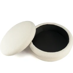 Pouf rond avec rangement tissu bouclette écru D79 cm COLOMBUS