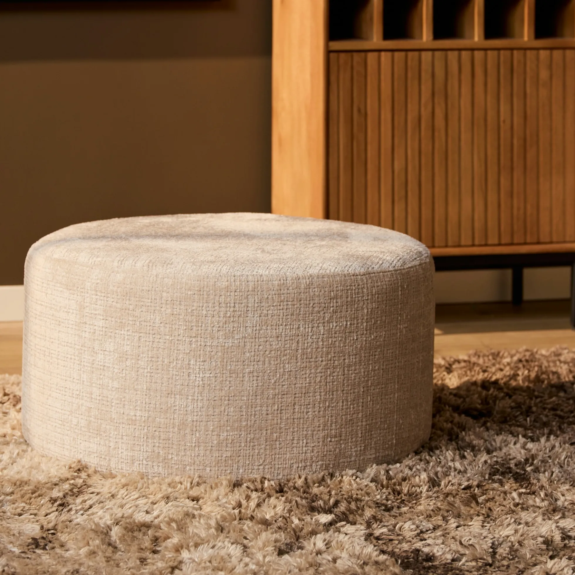 Pouf rond beige tissu doux Ø80 cm RIVOLI
