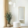 Pouf rond bouclette sable et bois clair BERLIN