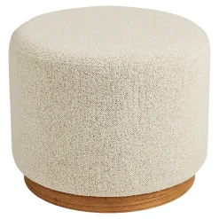 Pouf rond bouclette sable et bois clair BERLIN