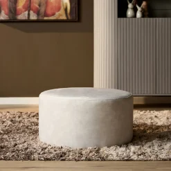 Pouf rond écru tissu doux RIVOLI