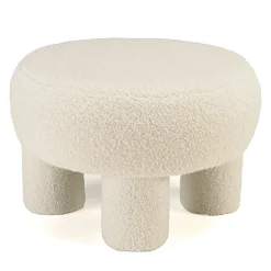 Pouf rond en tissu bouclette blanc CASTILLE