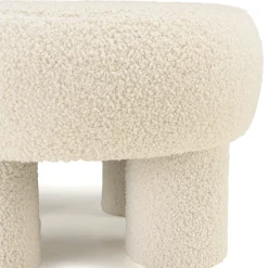 Pouf rond en tissu bouclette blanc CASTILLE