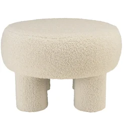 Pouf rond en tissu bouclette blanc CASTILLE