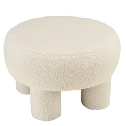 Pouf rond en tissu bouclette blanc CASTILLE