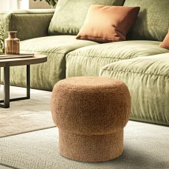 Pouf rond en tissu terracotta CASTILLE