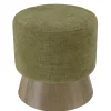 Pouf rond en tissu vert et pied boisCASTILLE