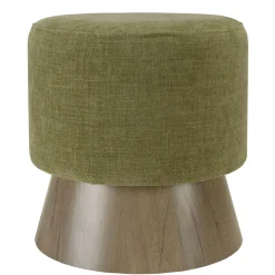 Pouf rond en tissu vert et pied boisCASTILLE