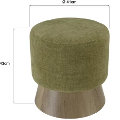 Pouf rond en tissu vert et pied boisCASTILLE
