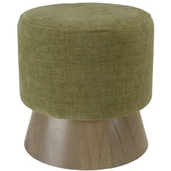 Pouf rond en tissu vert et pied boisCASTILLE