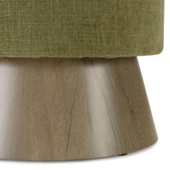 Pouf rond en tissu vert et pied boisCASTILLE