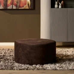 Pouf rond marron tissu doux RIVOLI