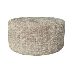 Pouf rond taupe tissu doux RIVOLI