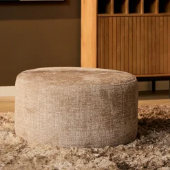 Pouf rond taupe tissu doux RIVOLI