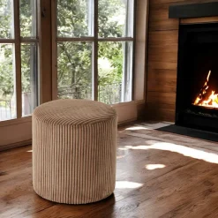 Pouf rond velours côtelé camel (lot de 2) MALMOE