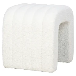 Pouf tabouret design blanc, effet fourrure BRUGES