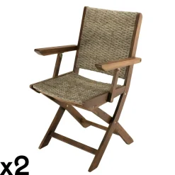 Salle à manger de jardin : 1 table acacia 220 cm, 4 chaises + 2 fauteuils BAHIA