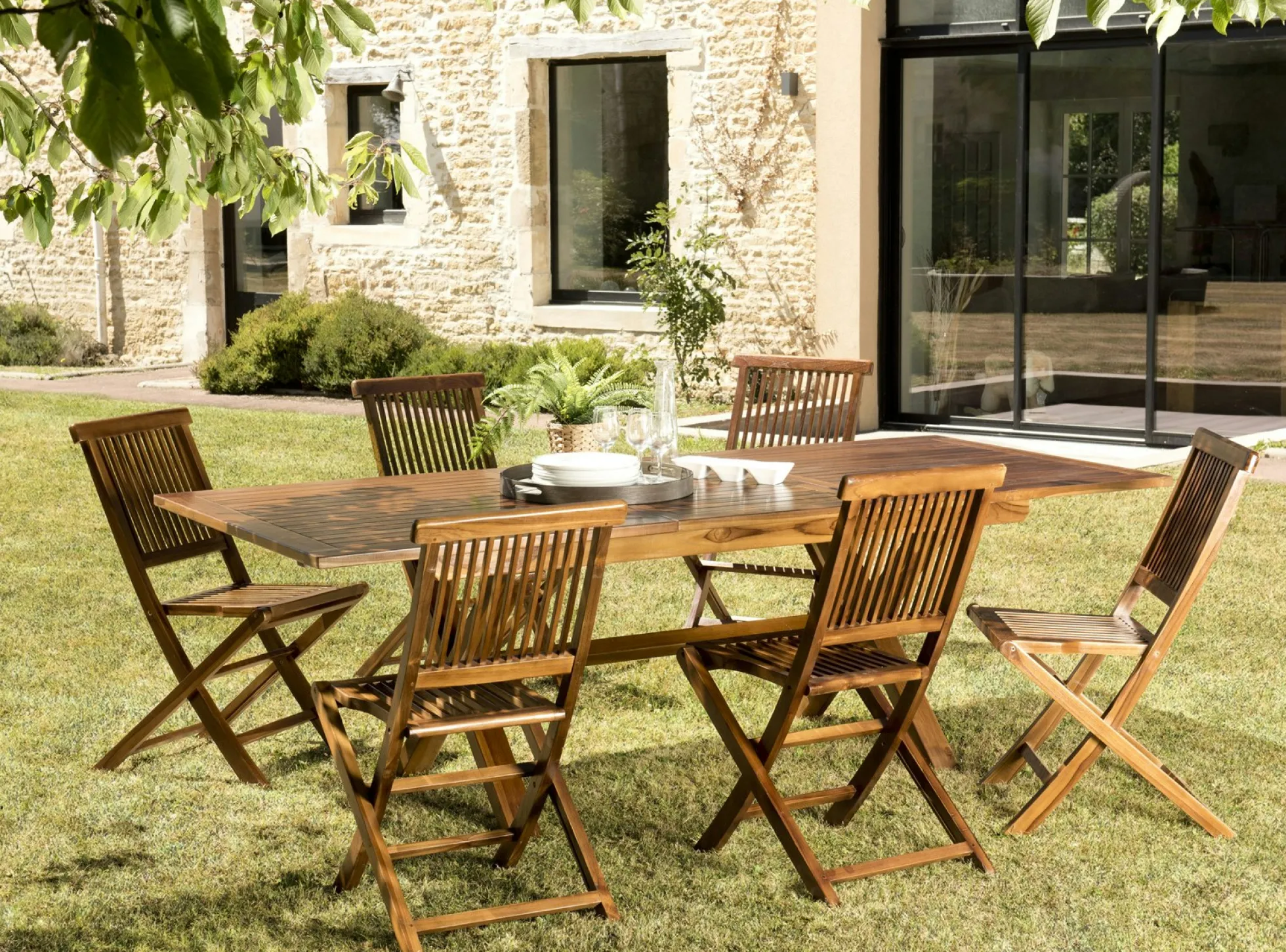 Salle à manger en teck massif pour extérieur table + 6 chaises MACAO