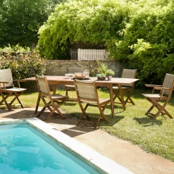 Salon de jardin BAHIA (1 table de jardin extensible 180x240, 4 chaises de jardin, 2 fauteuils de jardin pliants)