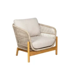 Salon de jardin en bois d'acacia et corde (1 canapé, 2 fauteuils, 1 table basse ronde) MENDOZA