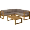 Salon de jardin en teck BERGEN (1 canapé d'angle 5 places, 1 table basse)