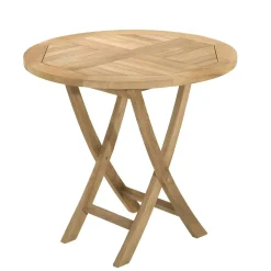 Salon de jardin en teck brut Table ronde pliante 80cm 2 chaises SUMMER