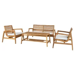 Salon de jardin en teck (1 canapé, 2 fauteuils, 1 table basse) MENDOZA