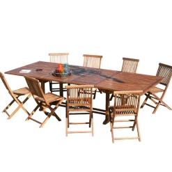 Salon de jardin en Teck massif huilé Table extensible 200/300x120x75cm + 8 ChaisesMACAO