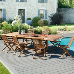 Salon de jardin en Teck massif huilé Table extensible 200/300x120x75cm + 8 ChaisesMACAO