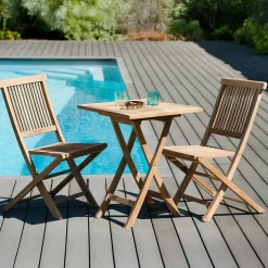 Salon de jardin en teck Table carrée 60 cm et 2 chaises Java pliantes SUMMER