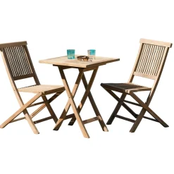 Salon de jardin en teck Table carrée 60 cm et 2 chaises Java pliantes SUMMER