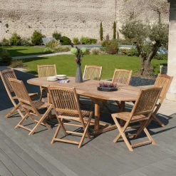 Salon de jardin en Teck table ovale 200/300cm 8 chaises SUMMER