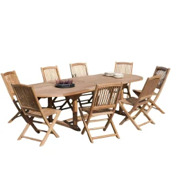 Salon de jardin en Teck table ovale 200/300cm 8 chaises SUMMER