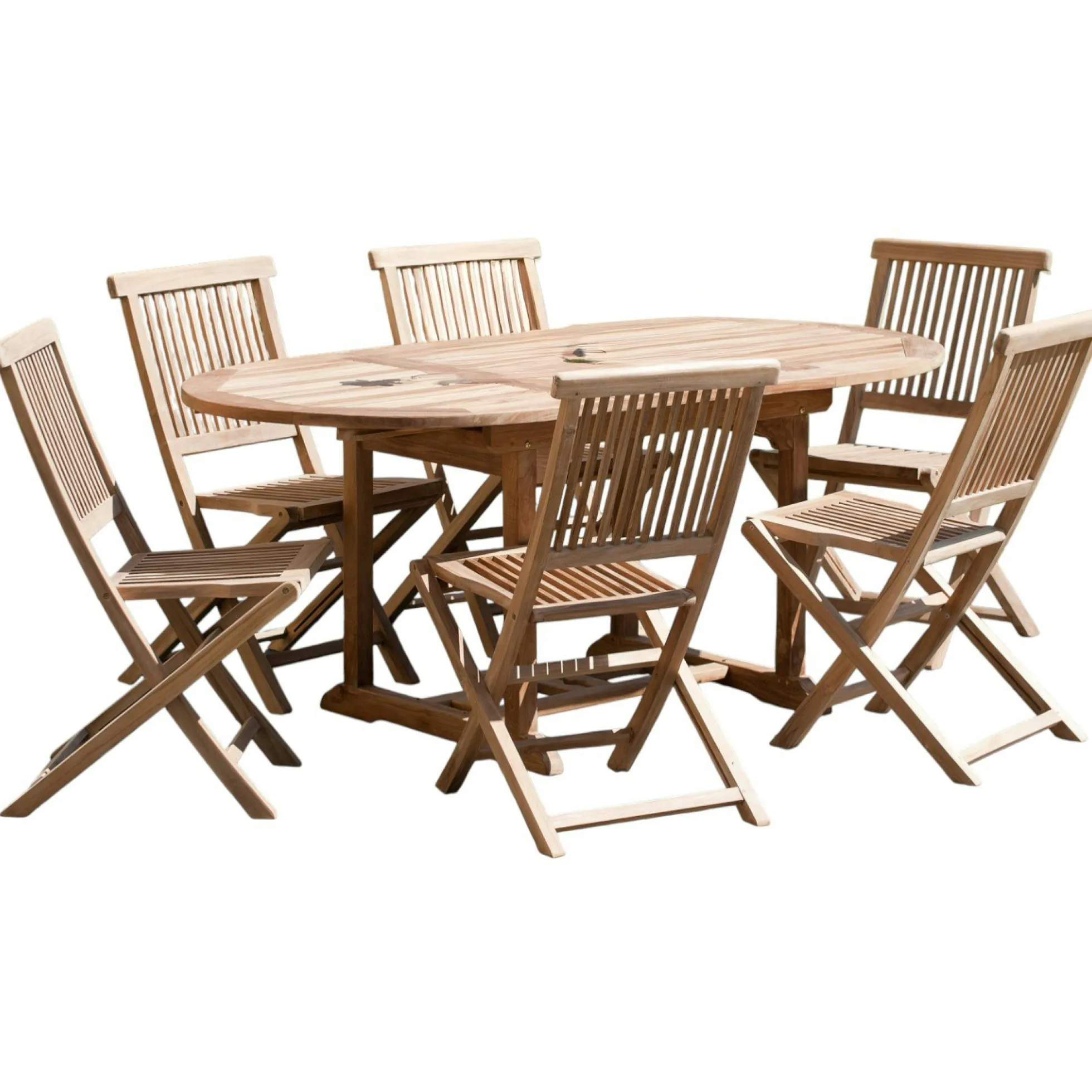 Salon de jardin en teck Table ovale 120/180 cm + 6 chaisespliantes SUMMER