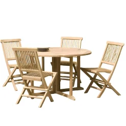 Salon de jardin en Teck table ronde 120cm 4 chaises SUMMER